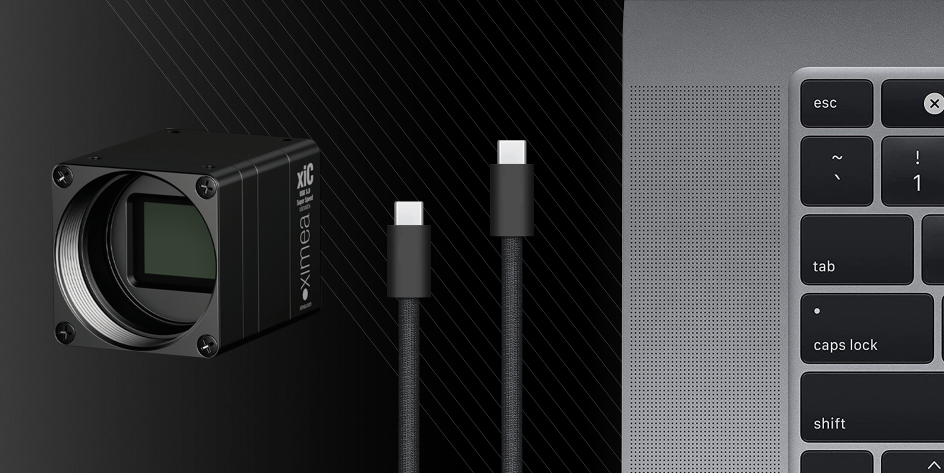 XIMEA xiC industrial camera with USB Type C cables